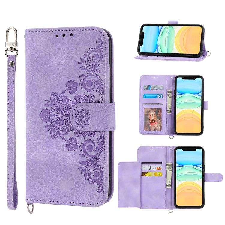 Skin-feel Flowers Embossed Wallet Leather Phone Case, For iPhone 11, For iPhone XS Max, For iPhone XS / X, For iPhone XR, For iPhone SE 2022 / SE 2020 / 8 / 7, For iPhone 8 Plus / 7 Plus