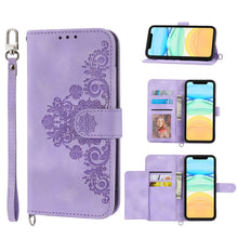 Load image into Gallery viewer, Skin-feel Flowers Embossed Wallet Leather Phone Case, For iPhone 11, For iPhone XS Max, For iPhone XS / X, For iPhone XR, For iPhone SE 2022 / SE 2020 / 8 / 7, For iPhone 8 Plus / 7 Plus