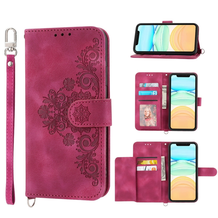 Skin-feel Flowers Embossed Wallet Leather Phone Case, For iPhone 11, For iPhone XS Max, For iPhone XS / X, For iPhone XR, For iPhone SE 2022 / SE 2020 / 8 / 7, For iPhone 8 Plus / 7 Plus