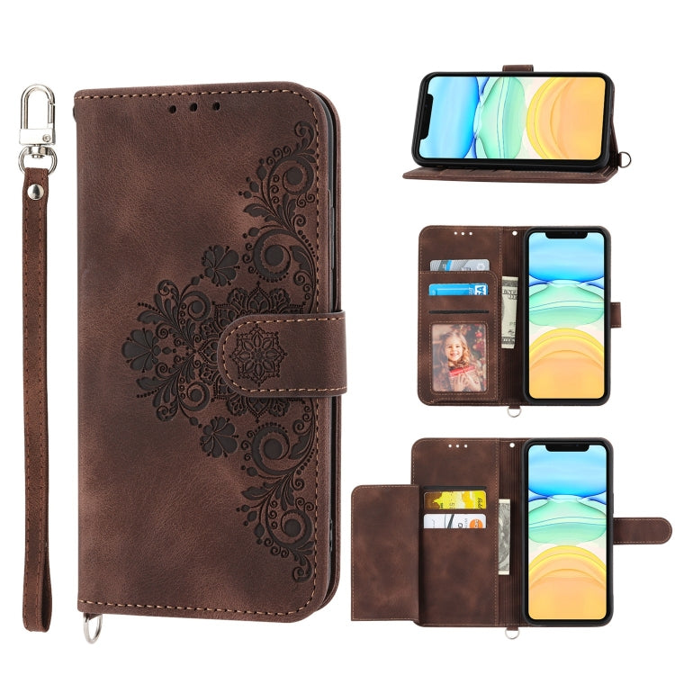 Skin-feel Flowers Embossed Wallet Leather Phone Case, For iPhone 11, For iPhone XS Max, For iPhone XS / X, For iPhone XR, For iPhone SE 2022 / SE 2020 / 8 / 7, For iPhone 8 Plus / 7 Plus