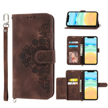 Load image into Gallery viewer, Skin-feel Flowers Embossed Wallet Leather Phone Case, For iPhone 11, For iPhone XS Max, For iPhone XS / X, For iPhone XR, For iPhone SE 2022 / SE 2020 / 8 / 7, For iPhone 8 Plus / 7 Plus