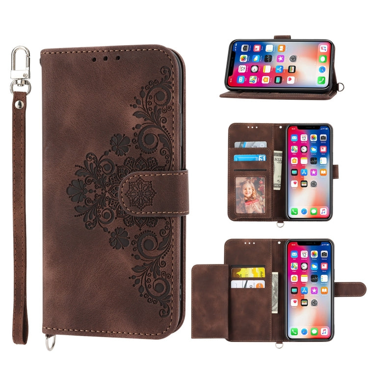Skin-feel Flowers Embossed Wallet Leather Phone Case, For iPhone 11, For iPhone XS Max, For iPhone XS / X, For iPhone XR, For iPhone SE 2022 / SE 2020 / 8 / 7, For iPhone 8 Plus / 7 Plus