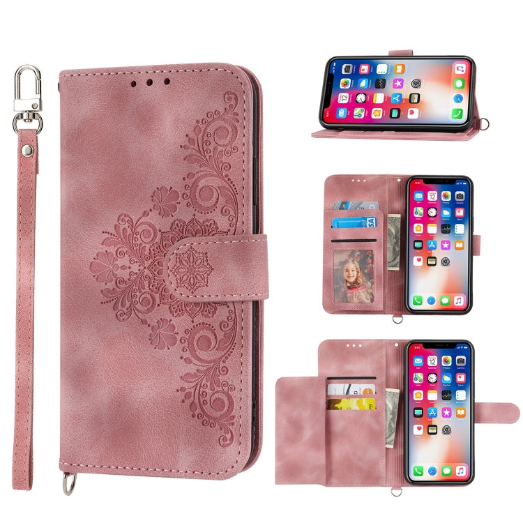 Skin-feel Flowers Embossed Wallet Leather Phone Case, For iPhone 11, For iPhone XS Max, For iPhone XS / X, For iPhone XR, For iPhone SE 2022 / SE 2020 / 8 / 7, For iPhone 8 Plus / 7 Plus