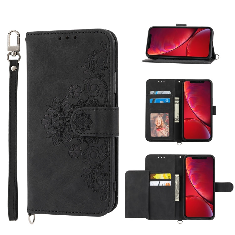 Skin-feel Flowers Embossed Wallet Leather Phone Case, For iPhone 11, For iPhone XS Max, For iPhone XS / X, For iPhone XR, For iPhone SE 2022 / SE 2020 / 8 / 7, For iPhone 8 Plus / 7 Plus