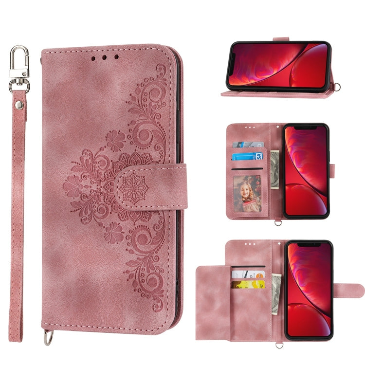 Skin-feel Flowers Embossed Wallet Leather Phone Case, For iPhone 11, For iPhone XS Max, For iPhone XS / X, For iPhone XR, For iPhone SE 2022 / SE 2020 / 8 / 7, For iPhone 8 Plus / 7 Plus