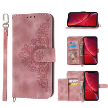 Load image into Gallery viewer, Skin-feel Flowers Embossed Wallet Leather Phone Case, For iPhone 11, For iPhone XS Max, For iPhone XS / X, For iPhone XR, For iPhone SE 2022 / SE 2020 / 8 / 7, For iPhone 8 Plus / 7 Plus