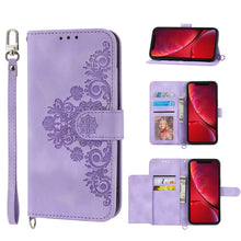Load image into Gallery viewer, Skin-feel Flowers Embossed Wallet Leather Phone Case, For iPhone 11, For iPhone XS Max, For iPhone XS / X, For iPhone XR, For iPhone SE 2022 / SE 2020 / 8 / 7, For iPhone 8 Plus / 7 Plus