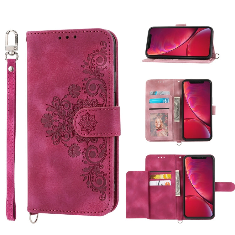 Skin-feel Flowers Embossed Wallet Leather Phone Case, For iPhone 11, For iPhone XS Max, For iPhone XS / X, For iPhone XR, For iPhone SE 2022 / SE 2020 / 8 / 7, For iPhone 8 Plus / 7 Plus