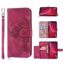 Load image into Gallery viewer, Skin-feel Flowers Embossed Wallet Leather Phone Case, For iPhone 11, For iPhone XS Max, For iPhone XS / X, For iPhone XR, For iPhone SE 2022 / SE 2020 / 8 / 7, For iPhone 8 Plus / 7 Plus