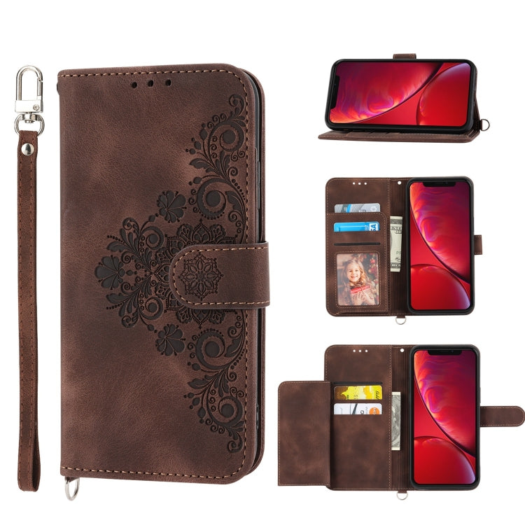 Skin-feel Flowers Embossed Wallet Leather Phone Case, For iPhone 11, For iPhone XS Max, For iPhone XS / X, For iPhone XR, For iPhone SE 2022 / SE 2020 / 8 / 7, For iPhone 8 Plus / 7 Plus