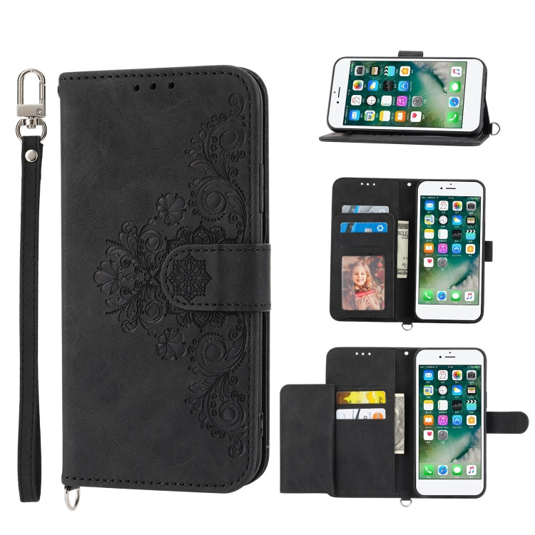 Skin-feel Flowers Embossed Wallet Leather Phone Case, For iPhone 11, For iPhone XS Max, For iPhone XS / X, For iPhone XR, For iPhone SE 2022 / SE 2020 / 8 / 7, For iPhone 8 Plus / 7 Plus