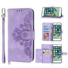Load image into Gallery viewer, Skin-feel Flowers Embossed Wallet Leather Phone Case, For iPhone 11, For iPhone XS Max, For iPhone XS / X, For iPhone XR, For iPhone SE 2022 / SE 2020 / 8 / 7, For iPhone 8 Plus / 7 Plus