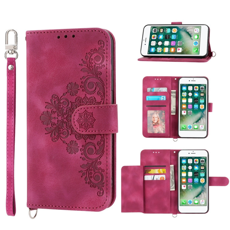 Skin-feel Flowers Embossed Wallet Leather Phone Case, For iPhone 11, For iPhone XS Max, For iPhone XS / X, For iPhone XR, For iPhone SE 2022 / SE 2020 / 8 / 7, For iPhone 8 Plus / 7 Plus