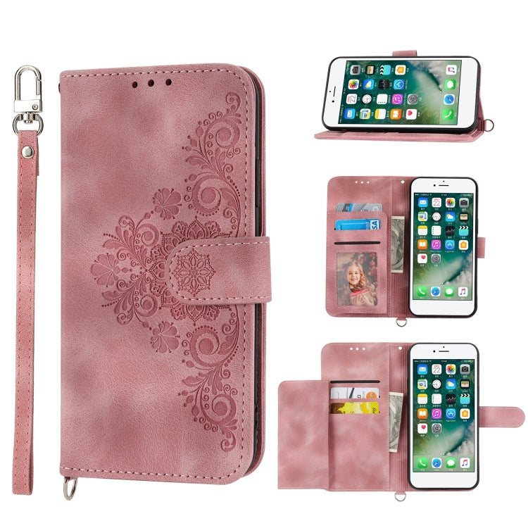 Skin-feel Flowers Embossed Wallet Leather Phone Case, For iPhone 11, For iPhone XS Max, For iPhone XS / X, For iPhone XR, For iPhone SE 2022 / SE 2020 / 8 / 7, For iPhone 8 Plus / 7 Plus