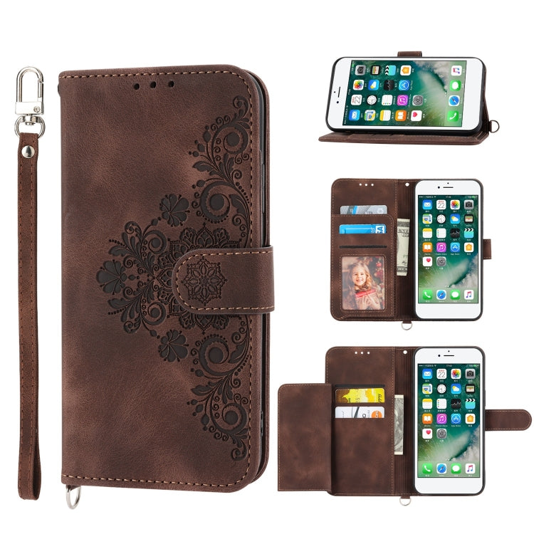 Skin-feel Flowers Embossed Wallet Leather Phone Case, For iPhone 11, For iPhone XS Max, For iPhone XS / X, For iPhone XR, For iPhone SE 2022 / SE 2020 / 8 / 7, For iPhone 8 Plus / 7 Plus