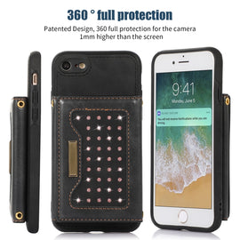 Three-fold RFID Leather Phone Case with Lanyard, For iPhone 6/6s, For iPhone 6 Plus, For iPhone 7/8/SE 2020/SE 2022, For iPhone 7 Plus/8 Plus, For iPhone 11, For iPhone 12, For iPhone 11 Pro, For iPhone 11 Pro Max, For iPhone 12 Pro Max