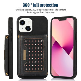 Three-fold RFID Leather Phone Case with Lanyard, For iPhone 13, For iPhone 13 Mini, For iPhone 13 Pro, For iPhone 13 Pro Max, For iPhone 14, For iPhone 14 Plus, For iPhone 14 Pro, For iPhone 14 Pro Max, For iPhone XR