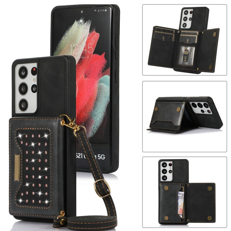 Three-fold RFID Leather Phone Case with Lanyard, For Samsung Galaxy Note20 Ultra, For Samsung Galaxy S20, For Samsung Galaxy S20+, For Samsung Galaxy S20 FE, For Samsung Galaxy S21, For Samsung Galaxy S22, For Samsung Galaxy S21 Ultra                  ...