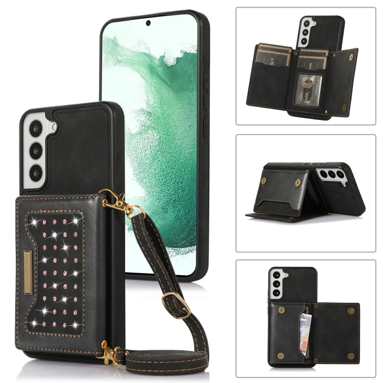 Three-fold RFID Leather Phone Case with Lanyard, For Samsung Galaxy Note20 Ultra, For Samsung Galaxy S20, For Samsung Galaxy S20+, For Samsung Galaxy S20 FE, For Samsung Galaxy S21, For Samsung Galaxy S22, For Samsung Galaxy S21 Ultra                  ...