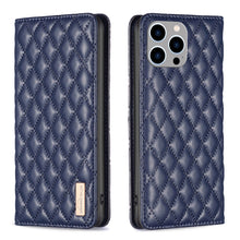 Load image into Gallery viewer, Diamond Lattice Magnetic Leather Flip Phone Case, For iPhone 14 Pro Max, For iPhone 14 Pro, For iPhone 14 Plus, For iPhone 14, For iPhone 13 Pro Max, For iPhone 13 Pro, For iPhone 13, For iPhone 12 Pro Max