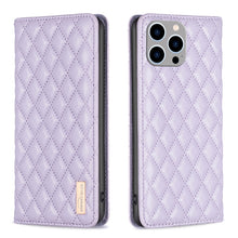 Load image into Gallery viewer, Diamond Lattice Magnetic Leather Flip Phone Case, For iPhone 14 Pro Max, For iPhone 14 Pro, For iPhone 14 Plus, For iPhone 14, For iPhone 13 Pro Max, For iPhone 13 Pro, For iPhone 13, For iPhone 12 Pro Max