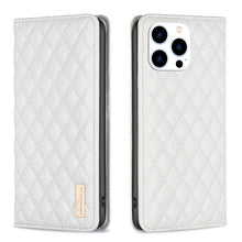 Load image into Gallery viewer, Diamond Lattice Magnetic Leather Flip Phone Case, For iPhone 14 Pro Max, For iPhone 14 Pro, For iPhone 14 Plus, For iPhone 14, For iPhone 13 Pro Max, For iPhone 13 Pro, For iPhone 13, For iPhone 12 Pro Max