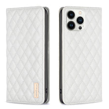 Load image into Gallery viewer, Diamond Lattice Magnetic Leather Flip Phone Case, For iPhone 14 Pro Max, For iPhone 14 Pro, For iPhone 14 Plus, For iPhone 14, For iPhone 13 Pro Max, For iPhone 13 Pro, For iPhone 13, For iPhone 12 Pro Max