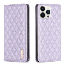 Load image into Gallery viewer, Diamond Lattice Magnetic Leather Flip Phone Case, For iPhone 14 Pro Max, For iPhone 14 Pro, For iPhone 14 Plus, For iPhone 14, For iPhone 13 Pro Max, For iPhone 13 Pro, For iPhone 13, For iPhone 12 Pro Max