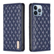 Load image into Gallery viewer, Diamond Lattice Magnetic Leather Flip Phone Case, For iPhone 14 Pro Max, For iPhone 14 Pro, For iPhone 14 Plus, For iPhone 14, For iPhone 13 Pro Max, For iPhone 13 Pro, For iPhone 13, For iPhone 12 Pro Max