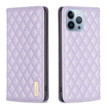 Load image into Gallery viewer, Diamond Lattice Magnetic Leather Flip Phone Case, For iPhone 14 Pro Max, For iPhone 14 Pro, For iPhone 14 Plus, For iPhone 14, For iPhone 13 Pro Max, For iPhone 13 Pro, For iPhone 13, For iPhone 12 Pro Max