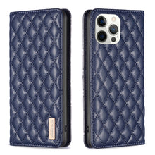 Load image into Gallery viewer, Diamond Lattice Magnetic Leather Flip Phone Case, For iPhone 14 Pro Max, For iPhone 14 Pro, For iPhone 14 Plus, For iPhone 14, For iPhone 13 Pro Max, For iPhone 13 Pro, For iPhone 13, For iPhone 12 Pro Max