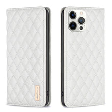 Load image into Gallery viewer, Diamond Lattice Magnetic Leather Flip Phone Case, For iPhone 14 Pro Max, For iPhone 14 Pro, For iPhone 14 Plus, For iPhone 14, For iPhone 13 Pro Max, For iPhone 13 Pro, For iPhone 13, For iPhone 12 Pro Max