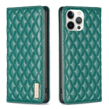 Load image into Gallery viewer, Diamond Lattice Magnetic Leather Flip Phone Case, For iPhone 14 Pro Max, For iPhone 14 Pro, For iPhone 14 Plus, For iPhone 14, For iPhone 13 Pro Max, For iPhone 13 Pro, For iPhone 13, For iPhone 12 Pro Max