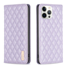 Load image into Gallery viewer, Diamond Lattice Magnetic Leather Flip Phone Case, For iPhone 14 Pro Max, For iPhone 14 Pro, For iPhone 14 Plus, For iPhone 14, For iPhone 13 Pro Max, For iPhone 13 Pro, For iPhone 13, For iPhone 12 Pro Max