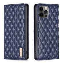 Load image into Gallery viewer, Diamond Lattice Magnetic Leather Flip Phone Case, For iPhone 12 / 12 Pro, For iPhone 11 Pro Max, For iPhone 11 Pro, For iPhone 11, For iPhone SE 2022 / SE 2020 / 8 / 7, For iPhone XS Max, For iPhone XS / X, For iPhone XR