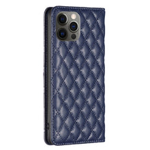 Load image into Gallery viewer, Diamond Lattice Magnetic Leather Flip Phone Case, For iPhone 12 / 12 Pro, For iPhone 11 Pro Max, For iPhone 11 Pro, For iPhone 11, For iPhone SE 2022 / SE 2020 / 8 / 7, For iPhone XS Max, For iPhone XS / X, For iPhone XR