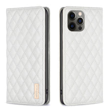 Load image into Gallery viewer, Diamond Lattice Magnetic Leather Flip Phone Case, For iPhone 12 / 12 Pro, For iPhone 11 Pro Max, For iPhone 11 Pro, For iPhone 11, For iPhone SE 2022 / SE 2020 / 8 / 7, For iPhone XS Max, For iPhone XS / X, For iPhone XR