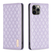 Load image into Gallery viewer, Diamond Lattice Magnetic Leather Flip Phone Case, For iPhone 12 / 12 Pro, For iPhone 11 Pro Max, For iPhone 11 Pro, For iPhone 11, For iPhone SE 2022 / SE 2020 / 8 / 7, For iPhone XS Max, For iPhone XS / X, For iPhone XR