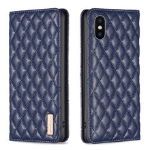 Load image into Gallery viewer, Diamond Lattice Magnetic Leather Flip Phone Case, For iPhone 12 / 12 Pro, For iPhone 11 Pro Max, For iPhone 11 Pro, For iPhone 11, For iPhone SE 2022 / SE 2020 / 8 / 7, For iPhone XS Max, For iPhone XS / X, For iPhone XR