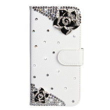 Load image into Gallery viewer, Horizontal Flip Solid Color Rhinestones Leather Case with Card Slot &amp; Wallet &amp; Holder