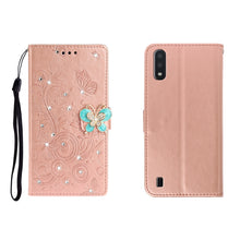 Load image into Gallery viewer, Horizontal Rhinestone Butterfly Embossed Leather Case with Card Slot &amp; Wallet &amp; Holder