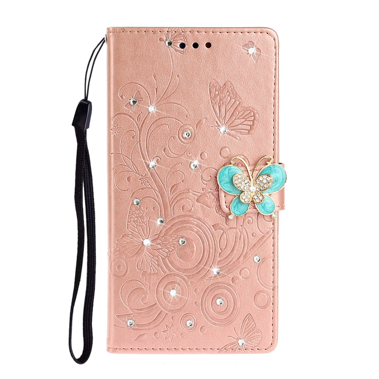 Horizontal Rhinestone Butterfly Embossed Leather Case with Card Slot & Wallet & Holder