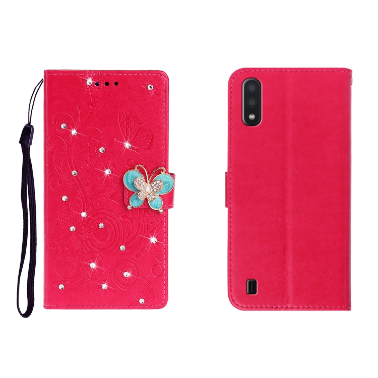 Horizontal Rhinestone Butterfly Embossed Leather Case with Card Slot & Wallet & Holder