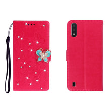 Load image into Gallery viewer, Horizontal Rhinestone Butterfly Embossed Leather Case with Card Slot &amp; Wallet &amp; Holder