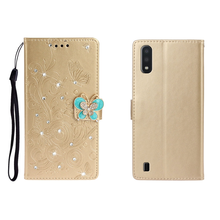 Horizontal Rhinestone Butterfly Embossed Leather Case with Card Slot & Wallet & Holder