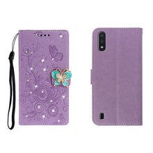Load image into Gallery viewer, Horizontal Rhinestone Butterfly Embossed Leather Case with Card Slot &amp; Wallet &amp; Holder