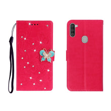 Load image into Gallery viewer, Horizontal Rhinestone Butterfly Embossed Leather Case with Card Slot &amp; Wallet &amp; Holder