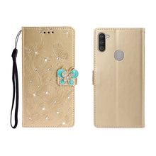 Load image into Gallery viewer, Horizontal Rhinestone Butterfly Embossed Leather Case with Card Slot &amp; Wallet &amp; Holder