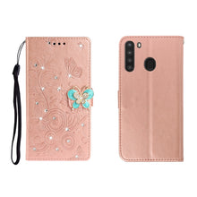Load image into Gallery viewer, Horizontal Rhinestone Butterfly Embossed Leather Case with Card Slot &amp; Wallet &amp; Holder
