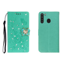 Load image into Gallery viewer, Horizontal Rhinestone Butterfly Embossed Leather Case with Card Slot &amp; Wallet &amp; Holder